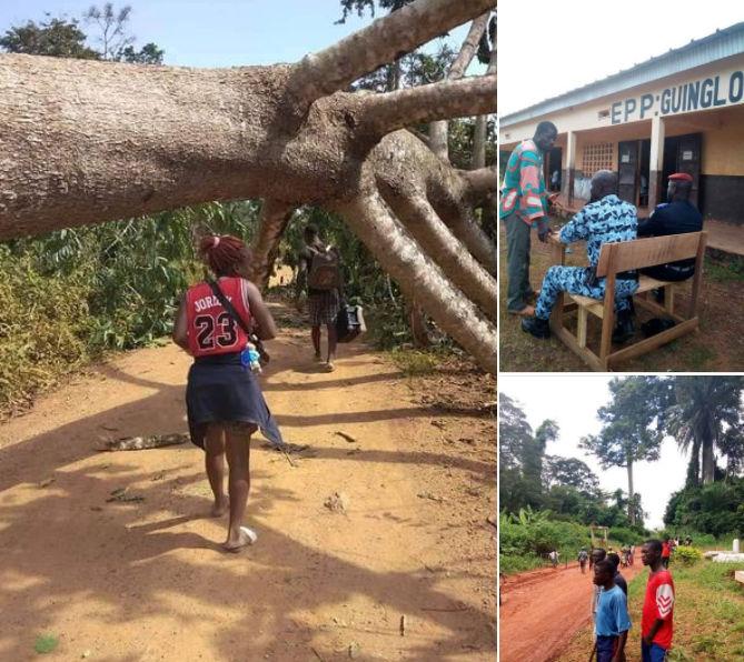 Sous préfecture de bagohouo TOUS LES BUREAUX DE VOTES FERMÉS.... LES VOIES D'ACCÈS DANS LES VILLAGES: blody , guiglo zia, jusqu'à sibably et ponan  BLOQUÉES PAR DES BILLES DE BOIS..  LES VILLAGES TOTALEMENT DÉSERTE...