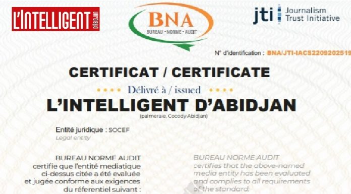 Le quotidien L’Intelligent d’Abidjan obtient la certification Journalism Trust Initiative (JTI)